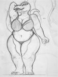  2019 absurd_res anthro belly big_breasts big_butt blush bra breasts butt clothing eye_moisturizer female freckles hi_res huge_thighs lingerie liz_(eye_moisturizer) looking_at_viewer markings mature_female navel nintendo non-mammal_breasts open_mouth panties pok&eacute;mon pok&eacute;mon_(species) reptile salazzle scalie simple_background slightly_chubby smile solo thick_tail thick_thighs underwear video_games wide_hips 