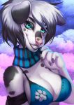  2019 5_fingers anthro blue_eyes breasts canid canine canis clothed clothing digital_media_(artwork) domestic_dog eyebrows eyelashes female fingers looking_at_viewer mammal solo sorafoxyteils 