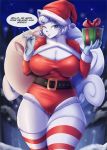  &lt;3 2019 5_fingers alolan_vulpix anthro anthrofied big_breasts blue_eyes blush breasts camel_toe christmas cleavage clothed clothing english_text female fingers first_person_view fur gift hair hat headgear headwear holding_object holidays lipstick makeup mleonheart nintendo one_eye_closed pok&eacute;mon pok&eacute;mon_(species) regional_variant santa_hat short_hair smile snow speech_bubble text thick_thighs video_games vulpix white_body white_fur white_hair wink 