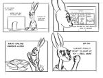  animal_humanoid bluedouble breasts clothed clothing computer dialogue english_text female humanoid humor lagomorph leporid mammal mammal_humanoid mother parent rabbit text 