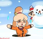  2d_animation animal_crossing animated anthro blush bodily_fluids bouncing_breasts breasts canid canine canis clothed clothing domestic_dog eyes_closed female female_focus isabelle_(animal_crossing) loop mammal nintendo scruffmuhgruff shih_tzu snow snowing snowman solo_focus tears toy_dog video_games villager_(animal_crossing) 