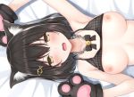  animal_ears bell black_hair blush bow bra breasts chain close fang jpeg_artifacts karutamo nipples original short_hair underwear yellow_eyes 