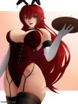  1girl absurdres animal_ears breasts bunny_ears bunny_girl bunnysuit cleavage elbow_gloves garter_straps gloves green_eyes high_school_dxd highres large_breasts long_hair red_hair rias_gremory solo thighhighs thighs zaphn 