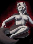  2019 anthro black_body black_fur breasts canid canid_demon canine claws demon digital_media_(artwork) female fur hair hellhound helluva_boss hi_res looking_at_viewer loona_(vivzmind) mammal nipples nude red_sclera simple_background solo solokhoniir were werecanid werecanine white_body white_fur white_hair 