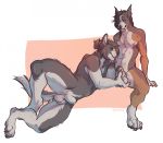  2019 animal_genitalia anthro ball_fondling balls biped brother brothers canid canine canis digital_media_(artwork) domestic_dog duo flynx-flink fondling fur hair incest looking_down lying male male/male mammal nipples nude on_side penis piercing sheath sibling simple_background sitting smile tongue tongue_out 