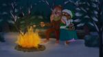  ambiguous_gender baby barefoot campfire cape clothing clothing_lift coat dermot_(zootopia) disney dress fan_character female gerry_(zootopia) holidays male marshmallow night nivarra sarah_(zootopia) snow stick topwear tree winter young zootopia 