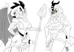  2019 anthro asian_mythology autumn_blaze_(mlp) breasts chinese_mythology cleavage clothed clothing crossgender digital_media_(artwork) dragon duo east_asian_mythology eyewear friendship_is_magic glasses gynomorph hand_on_hip horn intersex kirin loincloth looking_at_viewer monochrome my_little_pony mythology penis princess_ember_(mlp) scepter side_boob signature sketch smile spot_color wings zwitterkitsune 