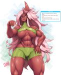  abs absurd_res asian_mythology big_breasts breasts demon dmxwoops east_asian_mythology female hair hi_res horn humanoid japanese_mythology long_hair mammal muscular muscular_female mythology not_furry oni scar text thick_thighs tusks under_boob wide_hips yōkai 