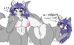  abs big_breasts big_butt breasts butt canid canine canis chest_tuft clothing darkwolfhybrid dialogue female mammal midriff muscular navel nude pubes pussy raised_tail tuft wolf wolfie_(darkwolf) wolfpack_x 