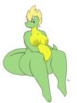  anthro belly big_belly biped blonde_hair breasts brown_eyes curvy_figure digitalpelican dragon female green_body green_scales hair horn long_tail mohawk_(hairstyle) nipples non-mammal_breasts nude sasha_(digitalpelican) scales scalie slightly_chubby solo thick_tail thick_thighs voluptuous wide_hips 