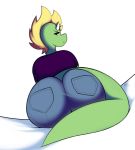  anthro big_butt biped blonde_hair bottomwear brown_eyes butt clothing curvy_figure digitalpelican dragon female green_body green_scales hair horn jeans long_tail mohawk_(hairstyle) pants purple_clothing purple_shirt purple_topwear rear_view sasha_(digitalpelican) scales scalie shirt slightly_chubby thick_tail thick_thighs topwear voluptuous wide_hips 