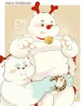  2019 anthro balls belly blue_body blue_fur blush christmas doughnut duo erection food fur holidays humanoid_hands male mammal moobs navel nipples overweight overweight_male penis ursid white_body white_fur young 熊团沫沫 