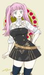  1girl breasts dated fire_emblem fire_emblem:_three_houses garreg_mach_monastery_uniform hand_on_hip hilda_valentine_goneril large_breasts long_hair miisa open_mouth pink_eyes pink_hair signature solo thighhighs twintails uniform 