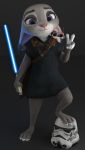  2019 3d_(artwork) anthro armor bd-1 black_background black_claws claws clothing crossover digital_media_(artwork) disney droid duo ears_down eyebrows eyelashes female fingers fur gesture grey_body grey_fur headgear helmet hi_res holding_object holding_weapon jedi judy_hopps lagomorph leporid lightsaber long_ears looking_at_viewer machine mammal melee_weapon melo mostly_nude multicolored_body multicolored_ears multicolored_fur pink_nose pivoted_ears poncho purple_eyes rabbit robot simple_background smile standing star_wars toes two_tone_body two_tone_fur v_sign video_games weapon white_body white_fur zootopia 