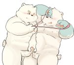  2019 anthro balls belly blush duo frottage fur handjob humanoid_hands male mammal moobs nipples penile penis sex simple_background slightly_chubby tongue tongue_out ursid white_background white_body white_fur young 熊团沫沫 