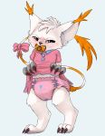  absurd_res angry baby blush bow clothing cub diaper digimon digimon_(species) dress embarrassed felid feline felis gatomon girly hi_res humiliation kuneho kuuneho male mammal pacifier pink_clothing pink_dress presenting solo young 