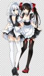  2girls black_hair blue_eyes garters high_heels highres live_a_live maid multiple_girls skirt tobiichi_origami tokisaki_kurumi white_hair 