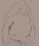  anthro big_ears bodily_fluids clothed clothing dacad digimon digimon_(species) erection gargomon genital_fluids humanoid_penis lagomorph male mammal overweight penis simple_background solo 