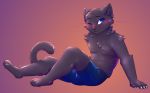  2019 amputee anthro blush bulge clothing digital_media_(artwork) disability domestic_cat felid feline felis gradient_background hi_res line_art looking_at_viewer male mammal mysaowl one_eye_closed pinup pose scar shaded simple_background sitting solo underwear 