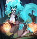  2019 anthro blue_eyes blue_hair detailed_background digital_media_(artwork) domestic_cat felid feline felis female forest grass hair mammal melamoryblack night outside solo tree 