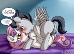 anibaruthecat balls bodily_fluids dialogue equid equine female feral french_kissing friendship_is_magic genital_fluids horn kissing male male/female mammal my_little_pony penetration penis pterippus pussy_juice rumble_(mlp) sweetie_belle_(mlp) unicorn vaginal vaginal_penetration wings young 