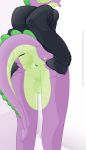  anthro anus backsack balls bottomless butt clothed clothing dragon forked_tongue friendship_is_magic gaping gaping_anus hoodie male my_little_pony partial_nudity presenting presenting_anus raised_tail rear_view regolithart simple_background solo spike_(mlp) spreading standing tongue tongue_out topwear 