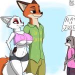  1:1 absurd_res albinefox angry anthro big_breasts big_butt breasts butt canid canine clothed clothing cuckold disney fan_character female fox hi_res humor judy_hopps male male/female mammal marshmallow_(albinefox) meme midriff nick_wilde simple_background skimpy tongue tongue_out under_boob unrequited_love zootopia 