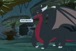  2019 absurd_res bad_dragon claws dialogue dragon duke_(bad_dragon) feral green_body green_scales hi_res horn looking_at_viewer meme red_body red_scales rick_and_morty scales solo standing text unimpressed wings yellow_eyes 