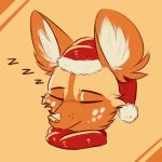  2019 african_wild_dog ambiguous_gender anthro canid canine cheek_tuft christmas clothed clothing eyes_closed facial_tuft fur hat headgear headshot_portrait headwear holidays inner_ear_fluff juantriforce042 mammal milo_(juantriforce) orange_background orange_theme portrait restricted_palette santa_hat scarf simple_background sleeping solo sound_effects spots spotted_body spotted_fur tuft zzz 