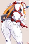  0lightsource breasts butt butt_focus darling_in_the_franxx female hand_on_butt humanoid looking_at_viewer machine not_furry orange_eyes pinup pose presenting presenting_hindquarters robot robot_humanoid simple_background solo standing strelizia studio_trigger 
