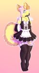  2019 anthro belt biped bottomwear bow canid canine canis clothed clothing collar digital_media_(artwork) domestic_dog dress female fur gloves green_eyes handwear hunnymutt husky lace legwear lyra_somnium maid_uniform mammal nordic_sled_dog paws pink_body pink_fur ribbons simple_background smile solo spitz spots spotted_body spotted_fur standing stockings thigh_highs topwear uniform yellow_body yellow_fur 