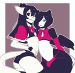  2017 anthro armwear black_body black_eyes black_fur black_hair blue_eyes border bow bra bulge butt clothed clothing crossdressing duo elbow_gloves felid female flat_chested fur girly gloves hair handwear hanse_(suelix) hi_res looking_at_viewer male mammal mercy_(suelix) panties simple_background smile suelix underwear white_body white_border white_fur white_outline wings 
