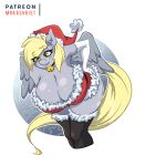  anthro bell bent_over big_breasts breasts cleavage clothed clothing derpy_hooves_(mlp) equid equine female friendship_is_magic jingle_bell mammal mrkashkiet my_little_pony pterippus wings 