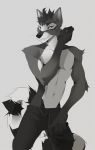  2019 anthro black_nose clothed clothing digital_media_(artwork) fur kodashi male mammal mustela mustelid musteline solo topless 