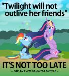 2019 bodily_fluids cloud crown crying cutie_mark duo english_text equid equine feathered_wings feathers female feral friendship_is_magic hair hi_res horn landscape magic mammal multicolored_hair my_little_pony outside rainbow_dash_(mlp) sky tears text twilight_sparkle_(mlp) ultrathehedgetoaster winged_unicorn wings 