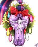  2019 absurd_res anus bodily_fluids butt christmas cum cutie_mark equid equine female feral friendship_is_magic genital_fluids hi_res holidays hooves mammal my_little_pony pussy rear_view ribbons simple_background solo twilight_sparkle_(mlp) underhoof wolfmask 