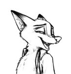  anthro black_and_white canid canine cheek_tuft chest_tuft clothed clothing dipstick_ears disney eyes_mostly_closed facial_tuft fox inner_ear_fluff mammal monochrome multicolored_ears narrowed_eyes neck_tuft nick_wilde open_mouth open_shirt open_smile red_fox s1m sharp_teeth shirt simple_background smile solo teeth topwear tuft white_background zootopia 