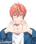  1boy artist_name blush gearous given heart heart_hands jacket male_focus orange_eyes orange_hair satou_mafuyu smile sparkle upper_body 