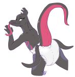  2019 absurd_res anthro diaper eyelashes female furgonomics hi_res looking_at_viewer looking_back maynara nintendo pok&eacute;mon pok&eacute;mon_(species) presenting raised_tail salazzle simple_background solo tongue tongue_out video_games white_background 