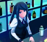  bar bartender bottle cocktail_shaker cyberpunk highres jill_stingray liquor looking_at_viewer pantyhose shaker skirt twintails va-11_hall-a 