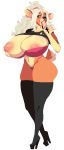  anthro big_breasts big_butt black_clothing black_underwear blue_eyes bra breasts butt cervid clothing curvy_figure eating female food footwear fur hair high_heels huge_breasts legwear looking_at_viewer mammal nipple_slip one_breast_out one_eye_closed orange_body orange_fur panties popsicle s-purple shoes squish thigh_highs thigh_squish underwear voluptuous white_hair wink 