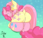  absurd_res anus bedroom_eyes big_butt butt duo equid equine female female/female feral fluttershy_(mlp) friendship_is_magic hi_res jojo_hernandez looking_at_viewer mammal my_little_pony narrowed_eyes pinkie_pie_(mlp) pussy seductive 