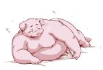  2019 anthro belly blush clothing domestic_pig humanoid_hands male mammal moobs navel nipples overweight overweight_male penis pink_body simple_background solo suid suina sus_(pig) takagi_kyou underwear 