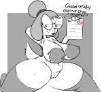  2019 anthro areola big_breasts breasts canid canine clothing dialogue eyewear female glasses innuendo legwear mammal monochrome ponk pussy solo stockings teacher wide_hips 