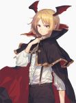  1boy blonde_hair cloak granblue_fantasy head_wings looking_at_viewer male_focus pointy_ears red_eyes shingeki_no_bahamut shirt short_hair solo suspenders vampire veight wasabi60 