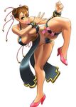  alternate_costume anus bottomless breasts brown_eyes brown_hair chun-li clitoris condom condom_in_mouth cosine covered_nipples double_bun high_heels huge_breasts maebari mouth_hold no_panties pasties pelvic_curtain revealing_clothes shoes solo street_fighter street_fighter_iv_(series) thick_thighs thighs 