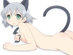  animal_ears ass cat_ears cat_tail flat_chest green_eyes kurappii lying necktie nude on_stomach open_mouth sanya_v_litvyak short_hair silver_hair solo strike_witches tail world_witches_series 