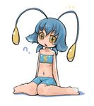  1girl ? antennae barefoot bikini blue_hair chinchou full_body gen_2_pokemon masha monster_girl personification pokemon simple_background solo swimsuit white_background 