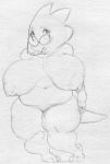  alphys anthro areola belly big_breasts breasts buckteeth eyewear female front_view glasses huge_breasts navel nipples non-mammal_breasts nude open_mouth overweight overweight_female reptile sbshouseofpancakes scalie short_stack solo standing teeth thick_thighs undertale video_games wide_hips 