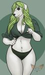  anthro big_breasts breasts canid canine canis cleavage clothed clothing deanwolfwood digital_media_(artwork) domestic_dog fan_character female green_hair hair looking_at_viewer mammal panties seductive solo underwear undressing 